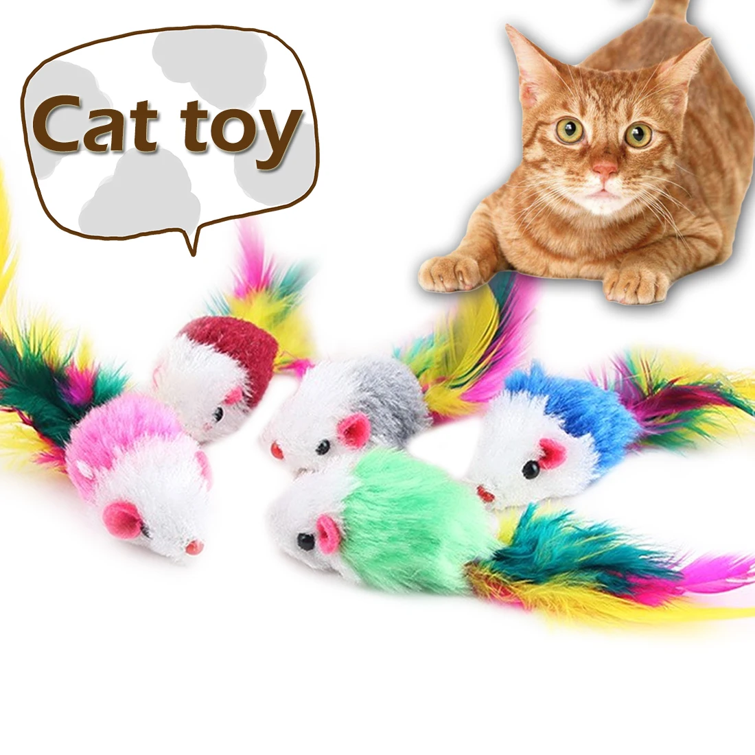 

10 Pcs/set Funny Cat toys False Mouse Mini Playing Toys For Cats with Colorful Feather Plush Cats Kitten Pet intera Mouse Toys
