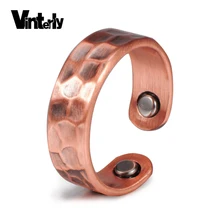 Vinterly Pure Copper Rings for Women Vintage Magnetic Cuff Rings Wedding Bands Engagement Finger Adjustable Mens Rings Jewellery