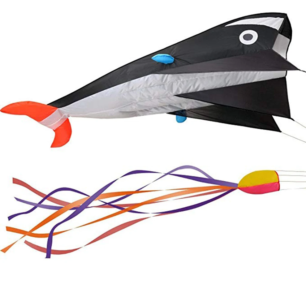 85inch Large Blue Dolphin Frameless Soft Parafoil Kite For Kids & Adults Beach Park Garden Playground Outdoor Play