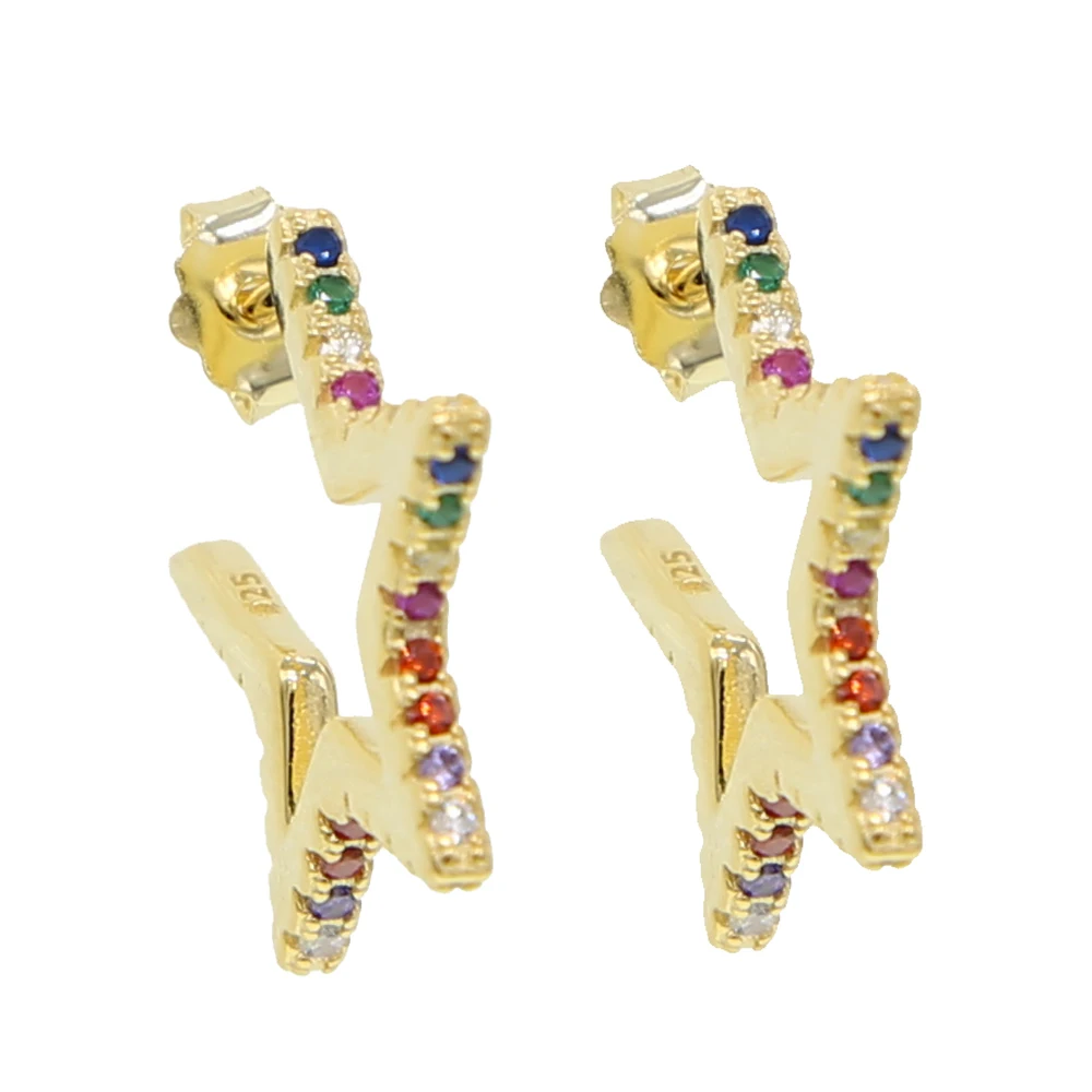 

pure 925 sterling silver fashion bling star stud women earings mirco paved rainbow CZ delicate gold wedding jewelry party gifts