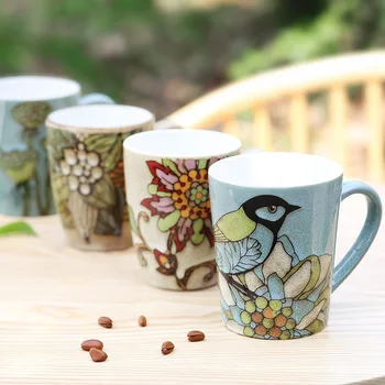 

Drinkware Ceramic Coffee tea milk water hand painted Mug With Gift Box Porcelain Creative Mugs and Cups with Funny Pattern 4PCS