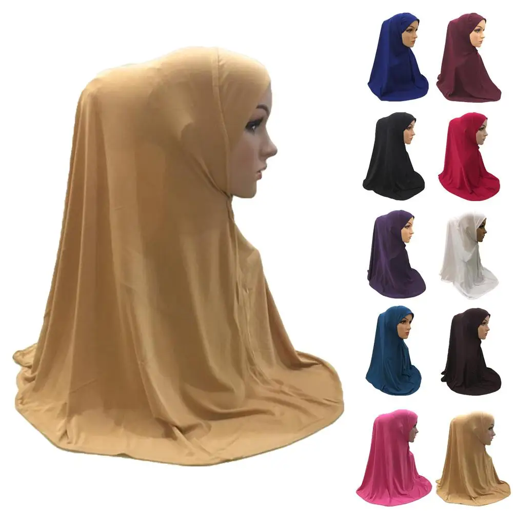 Мусульманский Хиджаб один кусок Амира платок однотонный шарф исламские хиджабы для женщин повязка на голову, тюрбан полное покрытие шапочка для молитвы арабские шали шапки