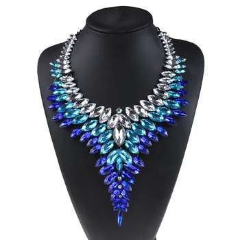 

Multicolor AZTEC Boho Maxi Tribal Luxury Bridal V Shaped Rhinestone Necklace For Women Big Red Crystal Stone Collar Choker Party
