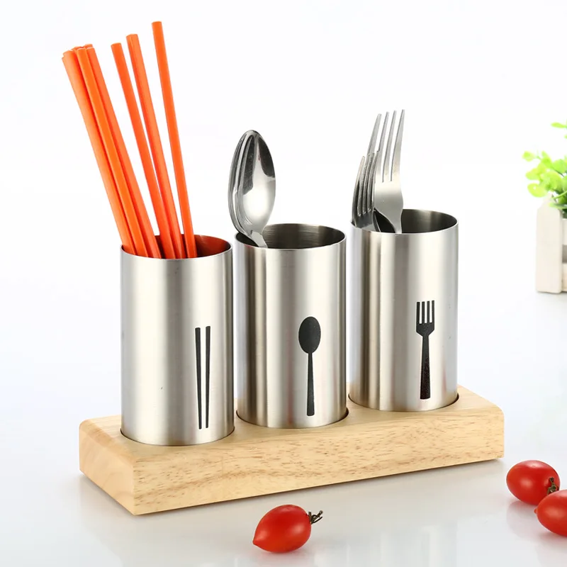 

Knife Spoon Fork Basket Storage Rack Set Bottles With Wood Tray Stainless Steel Boxes Dinnerware Kitchen Accessories wx11150950