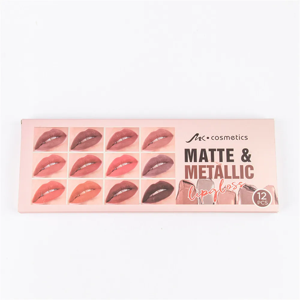 MK 12PCS/SET Lip Gloss Lasting Non-marking Matte Non-stick Cup Lipgloss Makeup