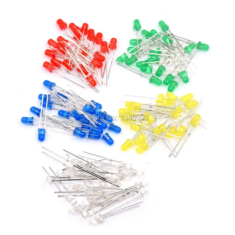 

Wholesale 100PC/Lot 3MM 5MM Led Kit Mixed Color Red Green Yellow Blue White Light Emitting Diode