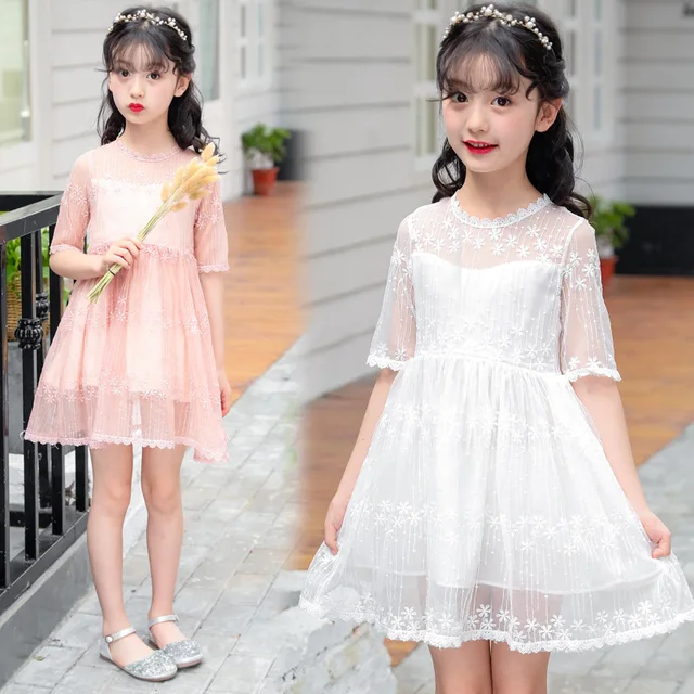 Kids 2019 new summer spring lace dress white large size girls dress