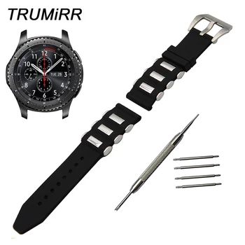 

22mm Silicone Rubber Watch Band for Samsung Gear S3 Classic Frontier Wrist Strap Double Brush Stainless Steel Buckle Bracelet