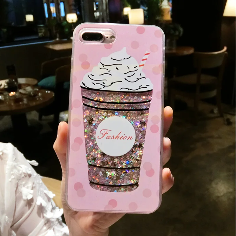 Роскошный силиконовый чехол с чашкой зыбучих песков для iPhone 6 s 6S 7 7S iPhone 8 Plus X 10 XR XS Max 6Plus 6splus 7Plus 8 Plus чехол для сотового телефона - Цвет: Ice cream cup