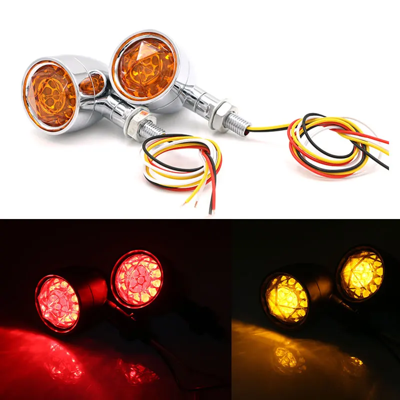 Nuoxintr Motorcycle bullet Light Diamond Lens LED Turn Signal Indicator taillight lamp For Harley Sportster Bobber Chopper