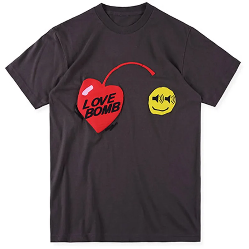 

19SS ASAP ROCKY Smiley T-Shirt Summer Casual T-Shirt Kanye West Smiley Three-dimensional Print Doodle Short Sleeve T-Shirt
