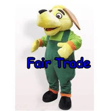 Милая Желтая Собака Костюм талисмана желтый щенок с зеленым комбинезоном Маскотте наряд костюм EMS бесплатно SW149