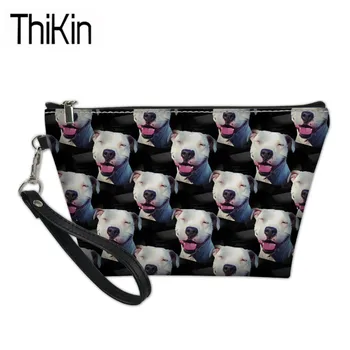 

THIKIN Women Organizer Cosmetic Case Ladies Bull Terrier Printing Make Up Bags for Females Portable Travel Wash Kit Box Bolsa