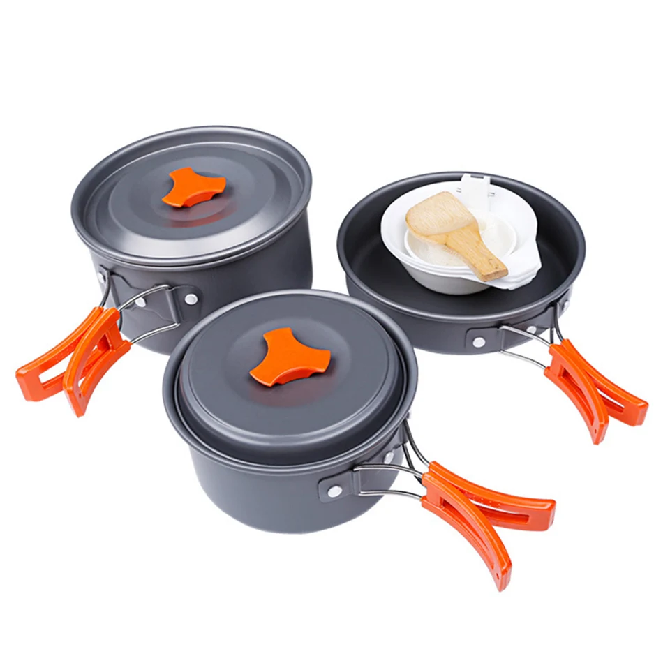 

Outdoor Camping Tableware For Trekking Backpacking Cooking Picnic Outdoor Cookware Bowl Pot Pan Set Tourist Kitchen Tools EG02