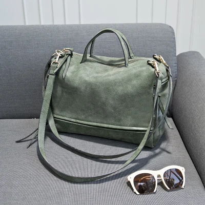 Осень, Новая модная женская сумка из нубука, кожаная верхняя винтажная сумка, женские сумки-мессенджеры из полиуретана, дорожная сумка - Цвет: Army green