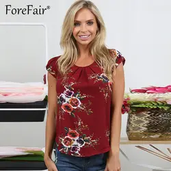 Forefair элегантная шифоновая блузка для женщин цветочный принт короткий рукав сзади рубашка с бантом летние топы корректирующие 2018 Blusa Femininas