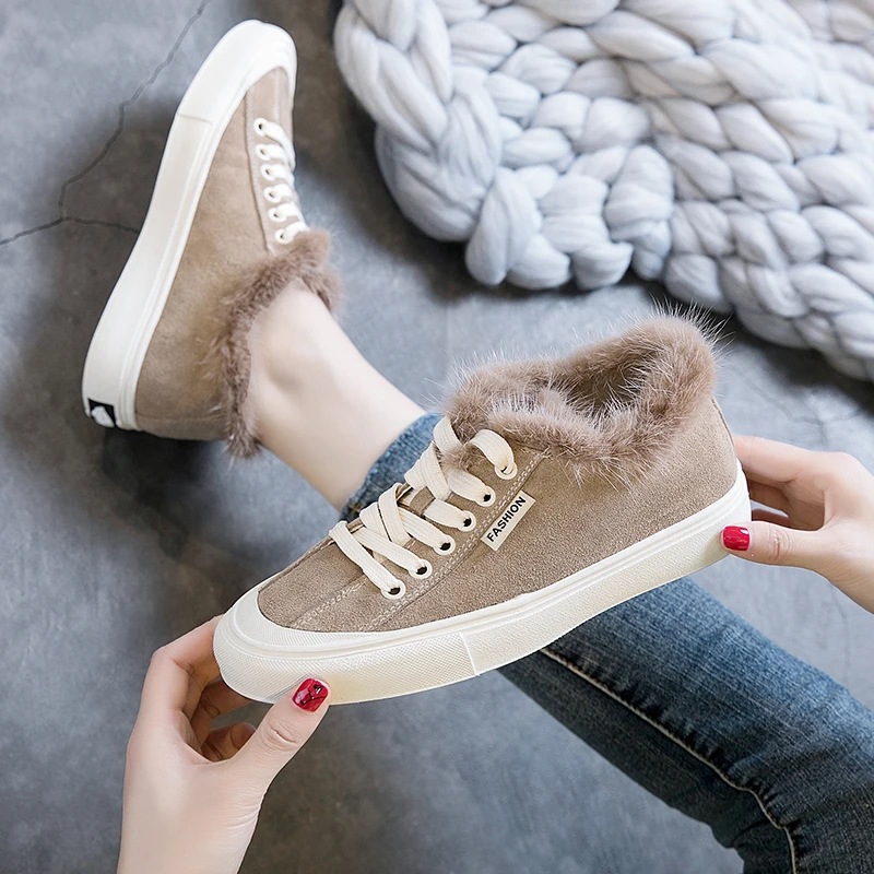 Real Fox fur Shoes Women Loafers Warm Winter Shoes Female Moccasins ...