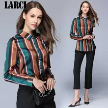 LARCI New 2018 Women’s Street High Fashion Single Breasted Striped Office Blouses Female Turn Down Collar Formal Shirts N2020