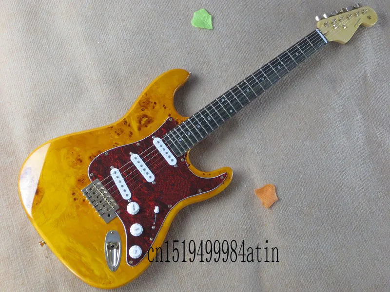 

Free shipping new Rotten wood burl pattern Stratocaster electric guitar golden accessories guitar @8