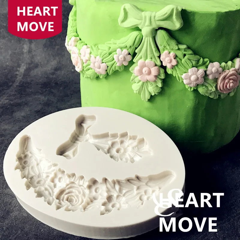 

HEARTMOVE Lace Pattern Border Decor Silicone Cake Mold Retro Roma Relief Decorative Chocolate Flower Baking Pastry Baking Tools