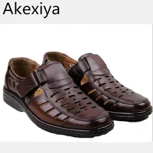 Akexiya Free Shipping 2017 Summer Brand New Fashion Hollow Soft Leather Sewing Men Sandals Brown Black