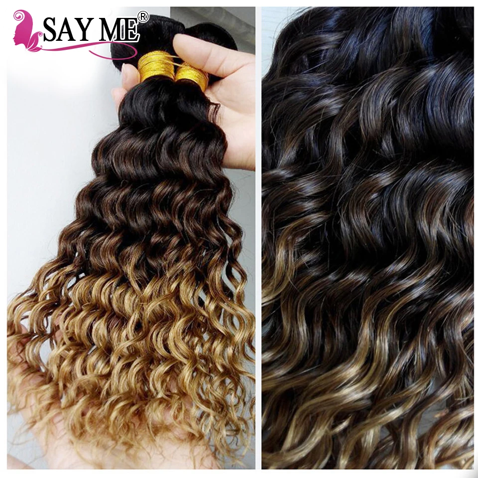 Peruvian Deep Wave Bundles Deal Can Buy 1/3/4 Bundles 100% Remy Human Hair Extensions Honey Blonde Ombre Peruvian Hair Bundles