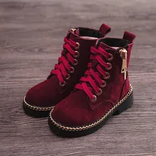 2017 Kids Shoes Boots Girls Boys Winter Snow Botas Flock Leather Children Sneakers Martin Boots Plush Casual bota menina