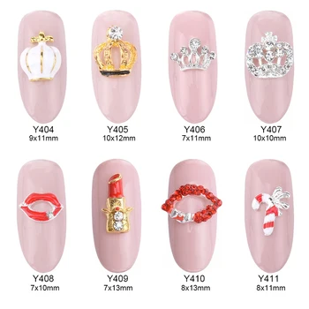 

10pcs gold nail crown glitters nails designs decor lipsticks strass nail art 3d supplies crystal charms decorations Y404~411
