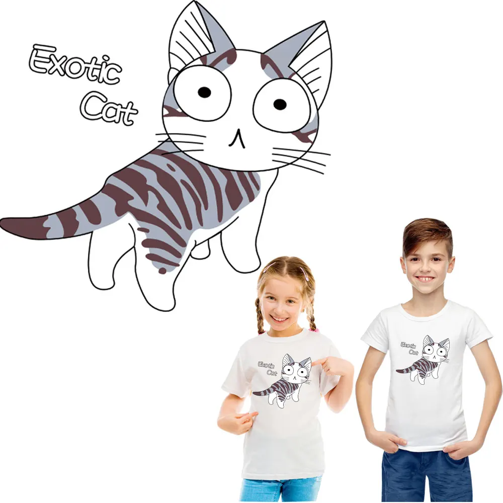 

funny cartoon cat thermal sticker iron on patches for clothing heat transfers for T-shirt hoodie clothes diy decoration applique