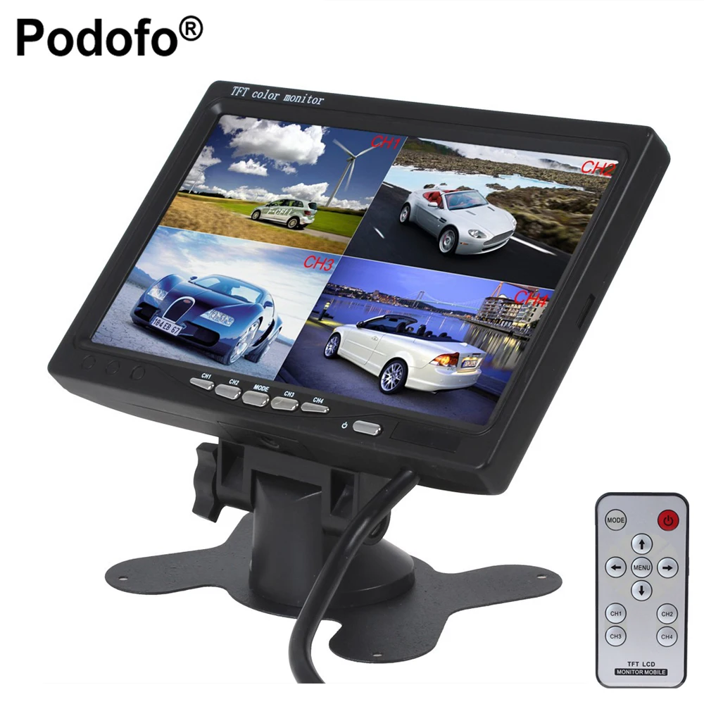 

Podofo 7" LCD Car Parking Monitor With 4CH Video input Monitors Quad Split Screen 6 Mode Display For Truck Caravan Car-styling