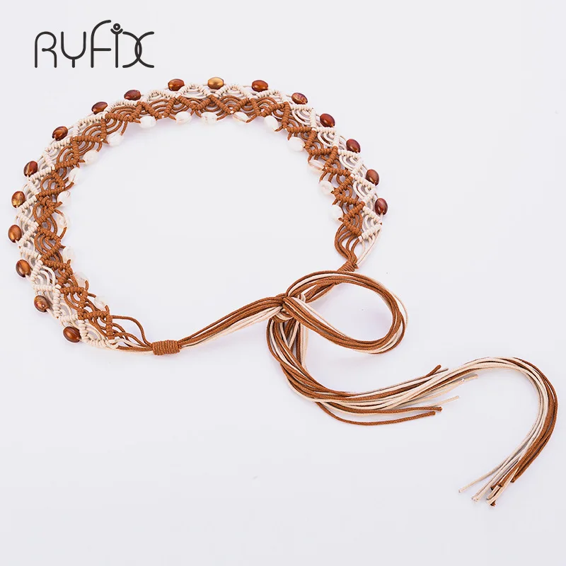 

Designer Belt for Women wide braided rope knotted with wood beaded For Women Coat Dress BL309
