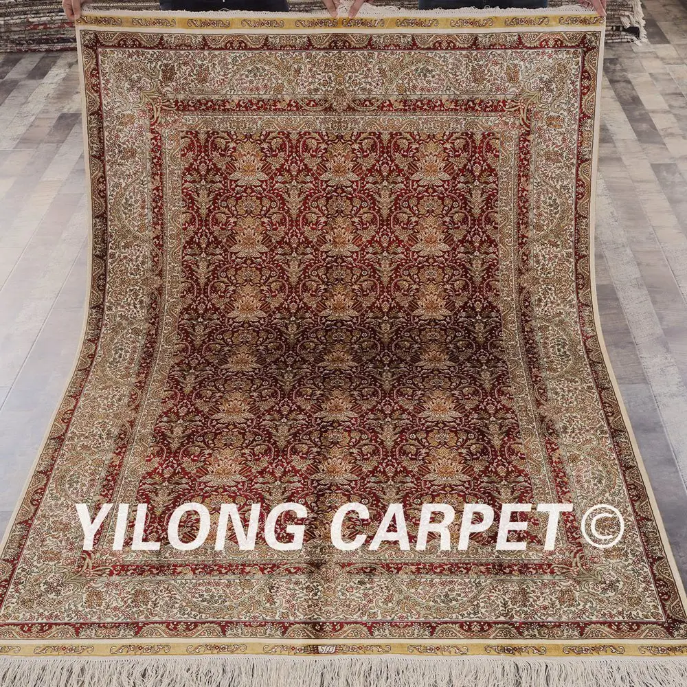 Yilong 5 'x 7' красный цвет простой дизайн искусственный Шелковый персиновый