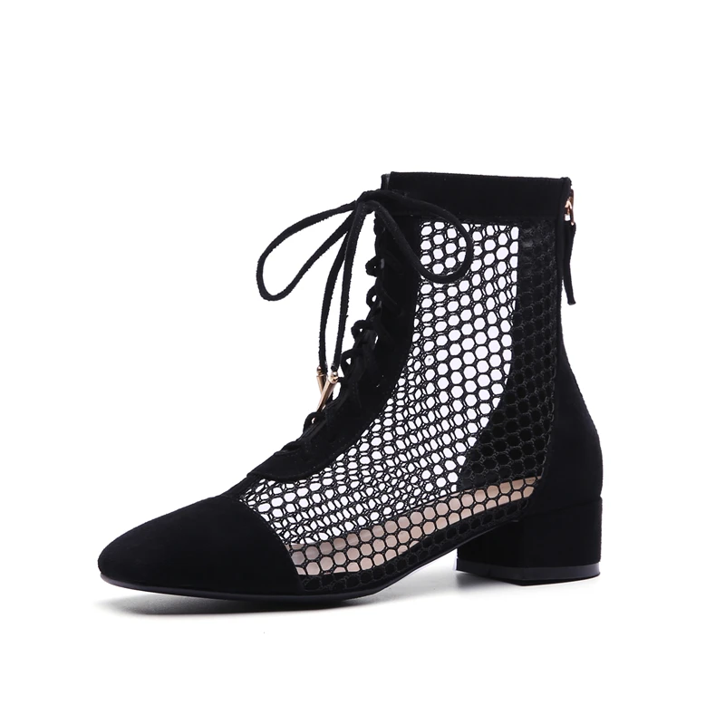 DoraTasia/фирменный дизайн; замшевые модные летние ботинки из овечьей кожи; женская обувь; модная повседневная женская обувь на квадратном каблуке - Цвет: black ankle boots
