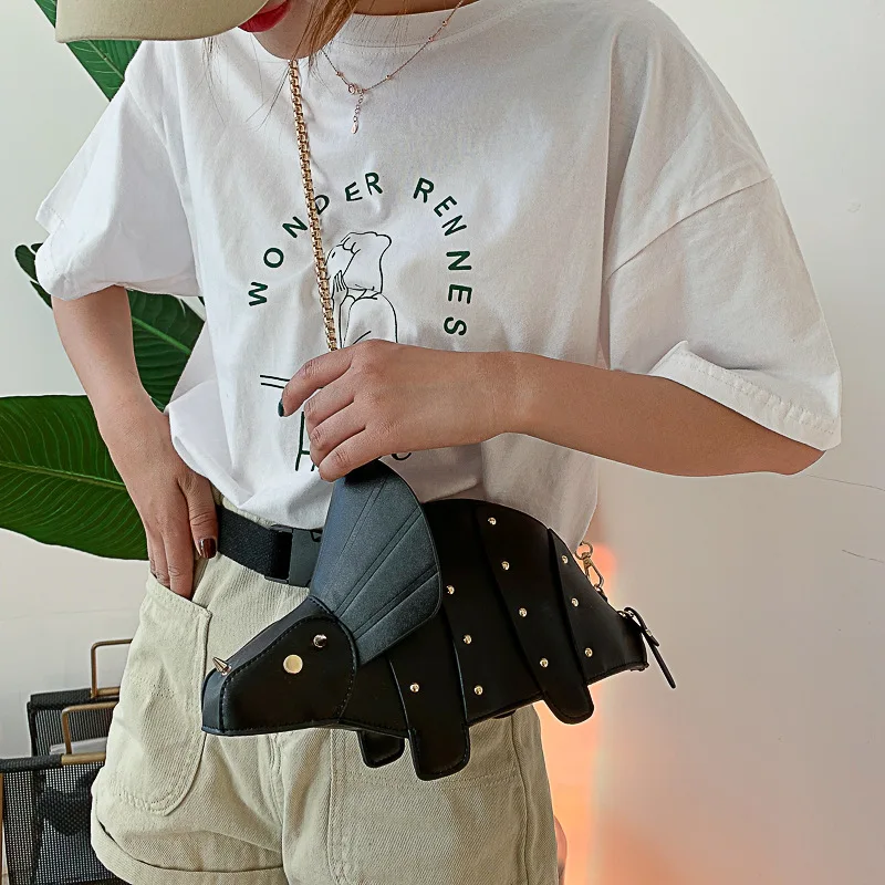 شخصية نمط المسامير ديناصور حقيبة كتف بو الجلود سلسلة نسائية Crossbody حقيبة ساعي الإناث محفظة جودة السفر أكياس