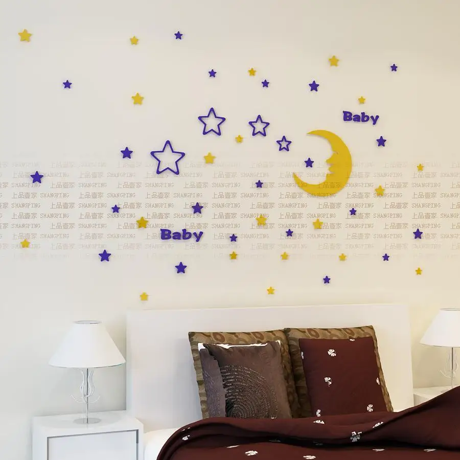 Koop 3D Crystal spiegel muurstickers Voor kinderkamer Cartoon moon star Kind woonkamer Art wall decor Acryl DIY home decor