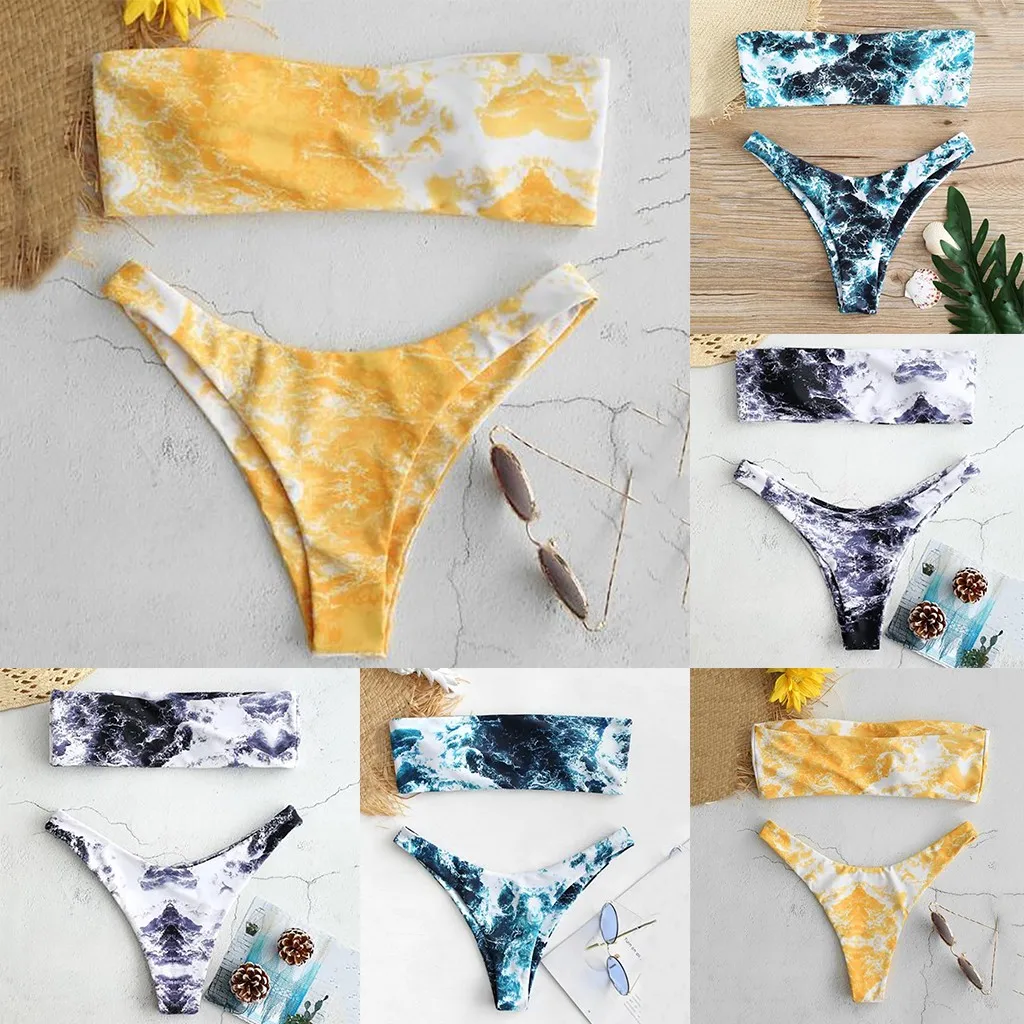 

Printed 2019 High Waist Women's Bikini Star Print Two Piece Swimsuit Push Ups Strapless Sexy Swimwear Beachwear Biquini#sw