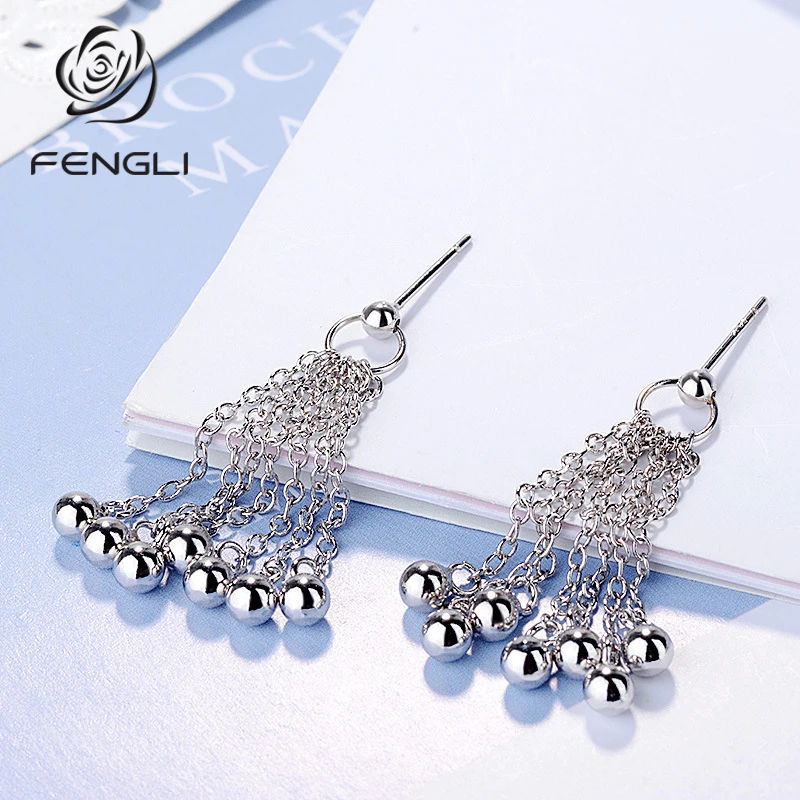 

Girls Korean Earrings Trendy Temperament Bohemia Ball Dangle Drop Earring for Women Tassel Short Chain Delicate Jewelry