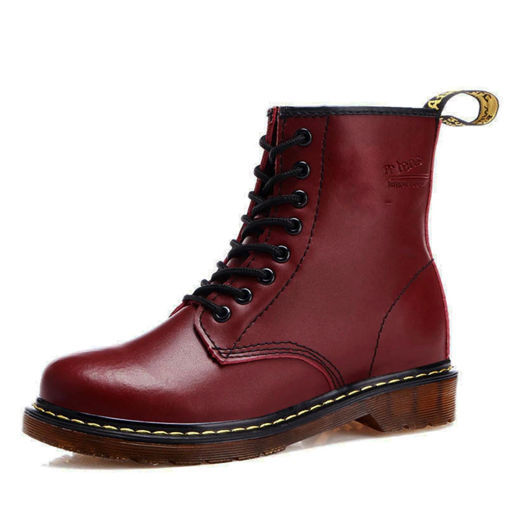 

Chunky Motorcycle Boots for Women Winter Autumn 2018 Fashion Round Toe Lace-up Combat Martin Boots Ladies Shoes Red Snow Boots