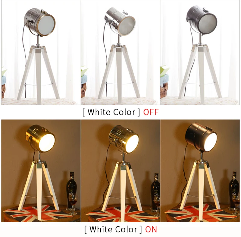 Horsten European Vintage Retro Wood Tripod Table Lamp Spotlight Lamps Photography Desk Lights Stand Creative Living Room 220V (4)