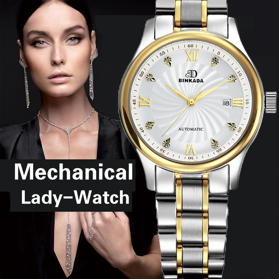Genuine Swiss BINKADA font b Women b font automatic font b mechanical b font Watch self