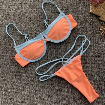 

Sexy V-bar Underwired Bikini 2020 Female Swimsuit Women Brazilian Swimwear Two-piece Bikini set Bather Micro Thong Bathing Suit
