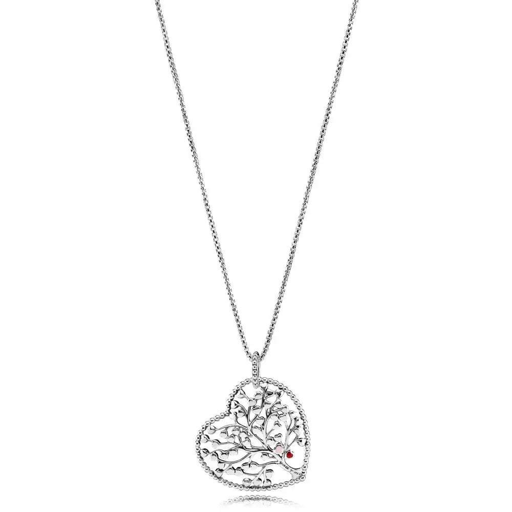 5 стилей 50 см Аутентичные 925 пробы серебряные ожерелья двойной круг сердце кулон ожерелье Браслеты для женщин ювелирные изделия - Окраска металла: PN034