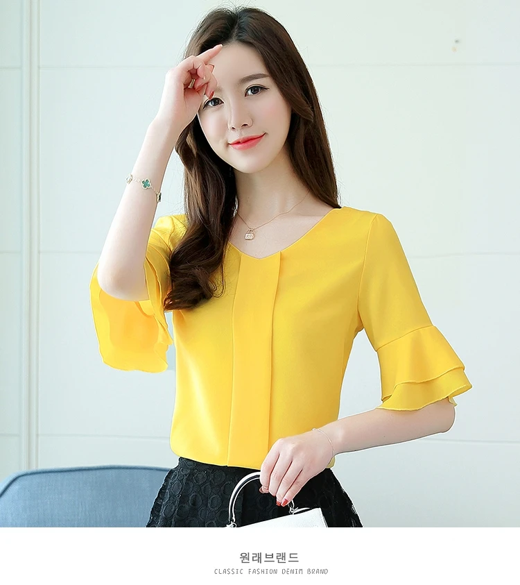 2018 Womens Blouses Summer Flare Sleeve Chiffon Blouse Shirt Women Tops Ladies Work Wear Office Blusa Feminina Shirts NS3929 ladies shirts