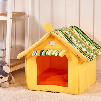 

Fashion Removable House Small Dogs Bed Puppy Pet Cat Cover Mat Winter Warm Soft Kennels Animal Cushion Basket Products Supplies