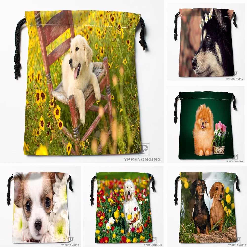 

Custom Puppy with White Flowers Drawstring Bags Printing Travel Storage Mini Pouch Swim Hiking Toy Bag Size 18x22cm#180412-11-96