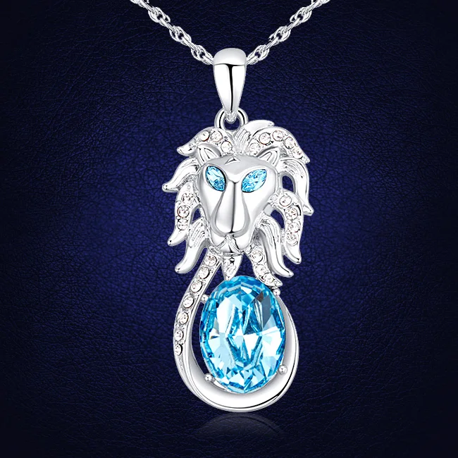 

Sparkling Charms Lion Head Pendants Crystals from Swarovski Vintage Animal Jewelry Women Men Necklaces Jewelry Gift
