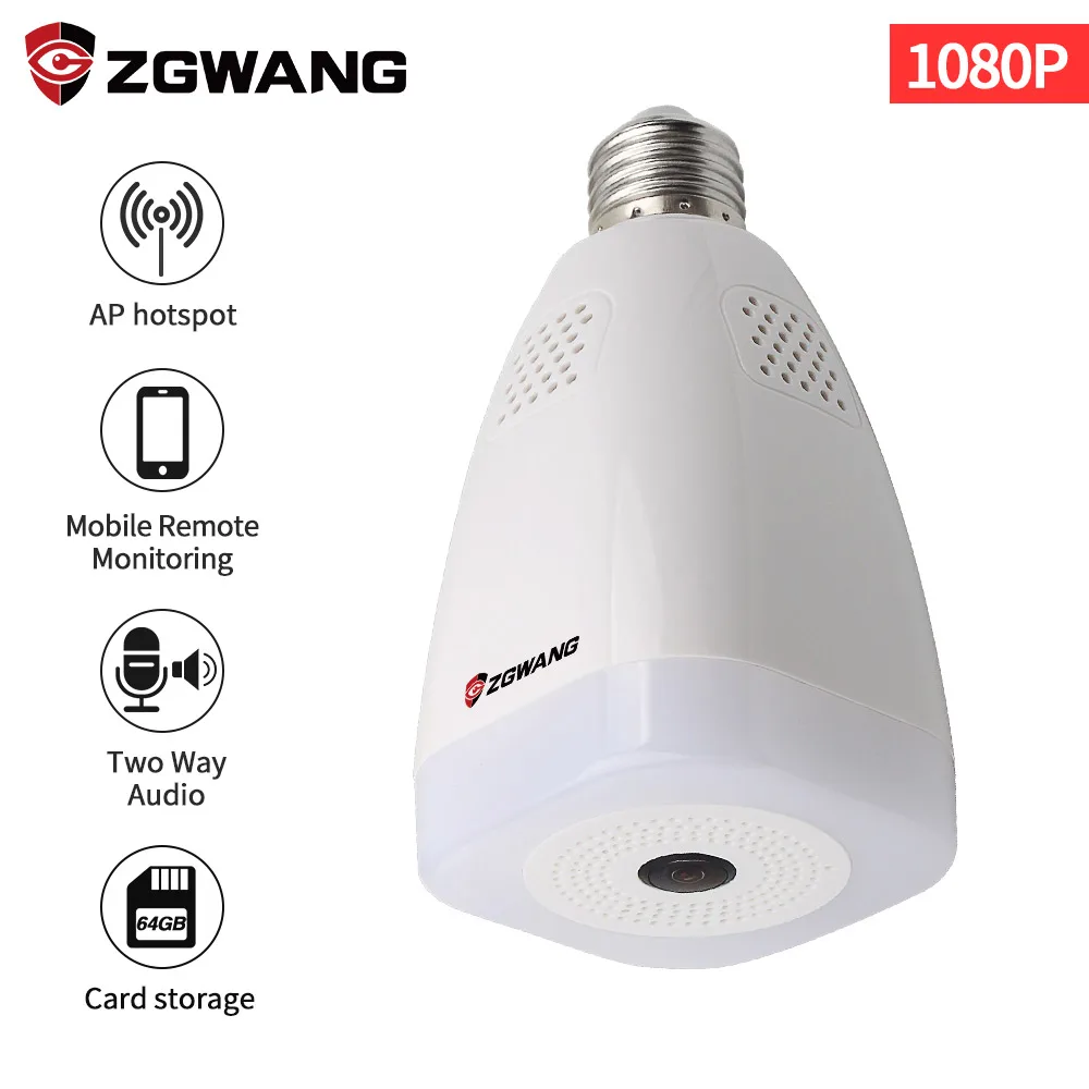 

ZGWANG 360 Degree 1080P Wireless 3D IP Camera Panoramic Wifi Lamp Mini Camera CCTV Surveillance Home Security Bulb Light Camera