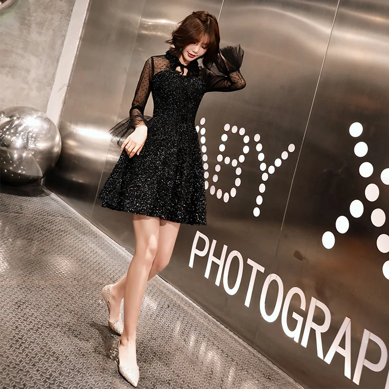 

New Special Occasion Dress Party Prom Dress Elegant Black Evening Dress 2019 Student Birthday Short Evening Dresses ES2524