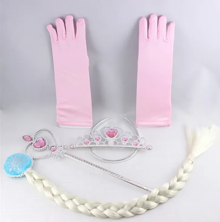 

Party Magic Elsa Anna Cosplay crown wand braid gloves Magic Wand + Rhinestone Hair Crown + Glove Set Girl