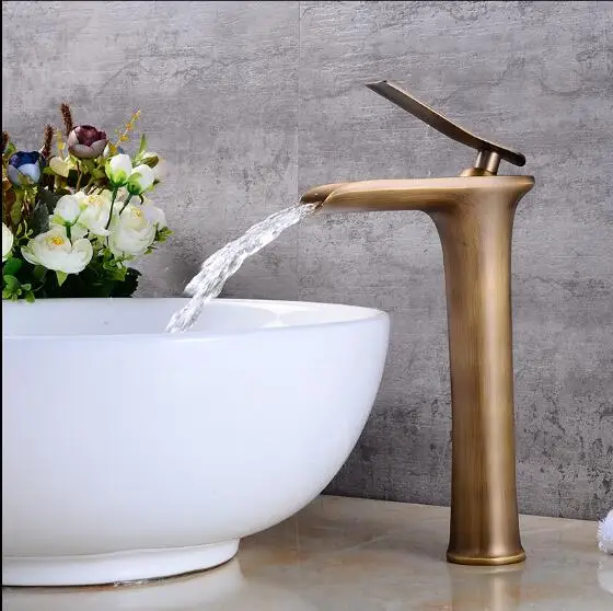 Kaufen Antike Becken Armaturen Wasserfall Wasserhahn Bad Wasserhahn Einzigen handgriff Waschbecken Mischbatterie Bad Antiken Wasserhahn Messing Waschbecken Wasser Kran